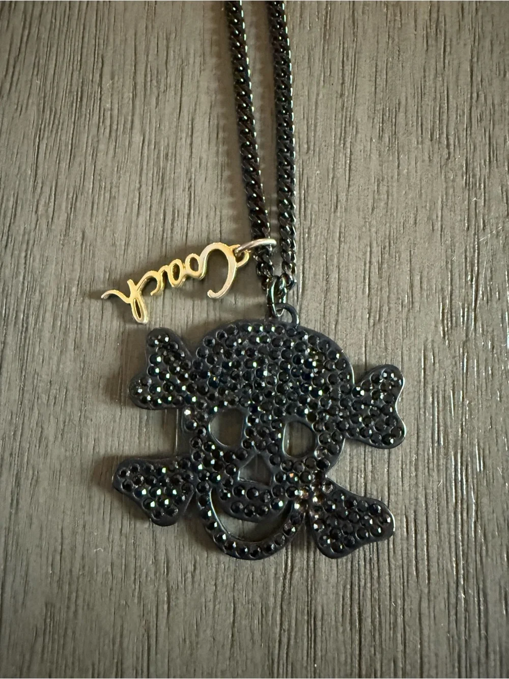 Coach Black Skull & Crossbones Pendant Necklace with Gold 'coach' Tag
